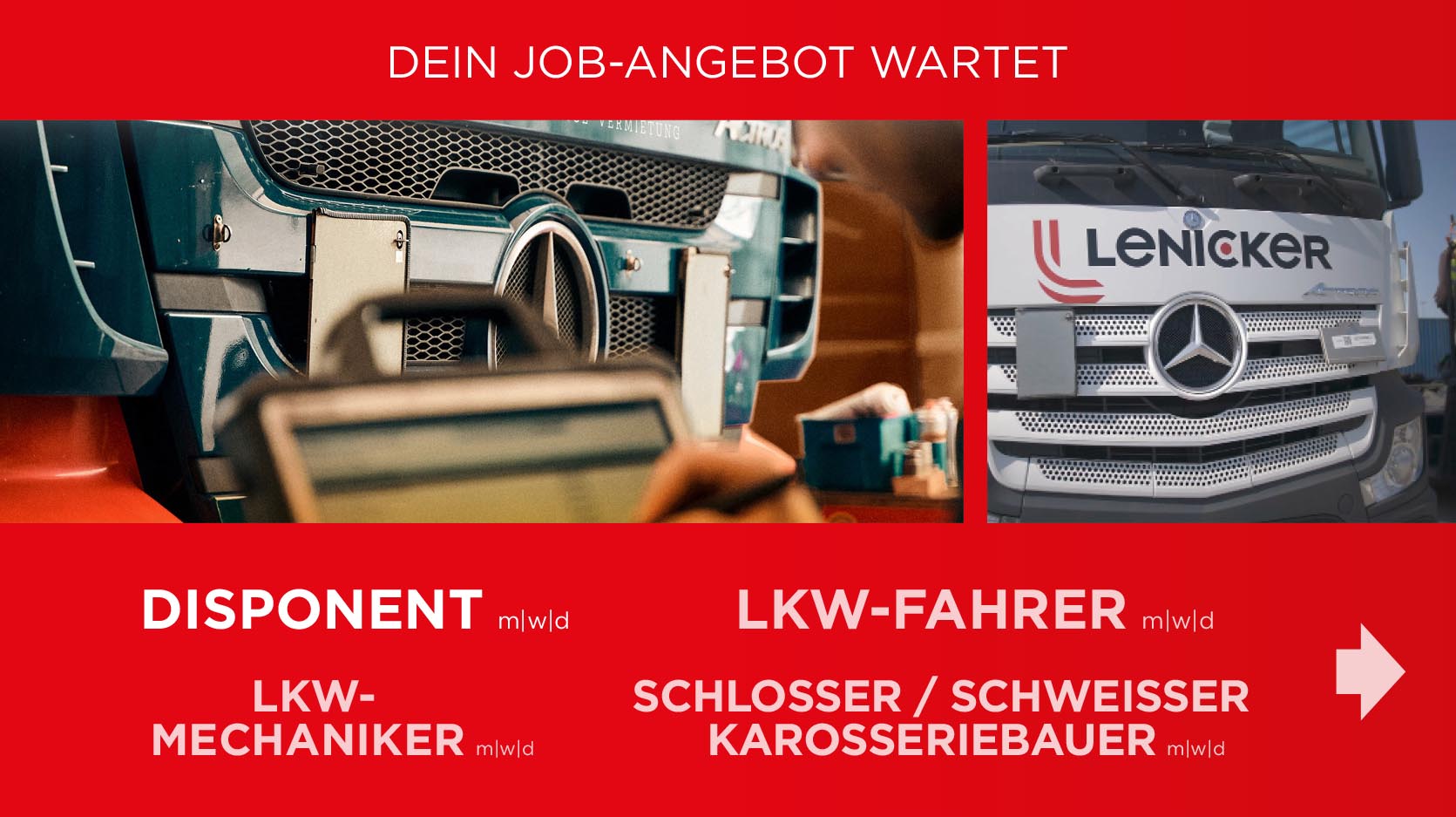 Aktuelle Stellenangebote bei Transport & Service Lenicker: Disponent, LKW-Fahrer, LKW-Mechaniker, Schlosser / Schlosserhelfer / Schweißer / Karosseriebauer (alle m/w/d)